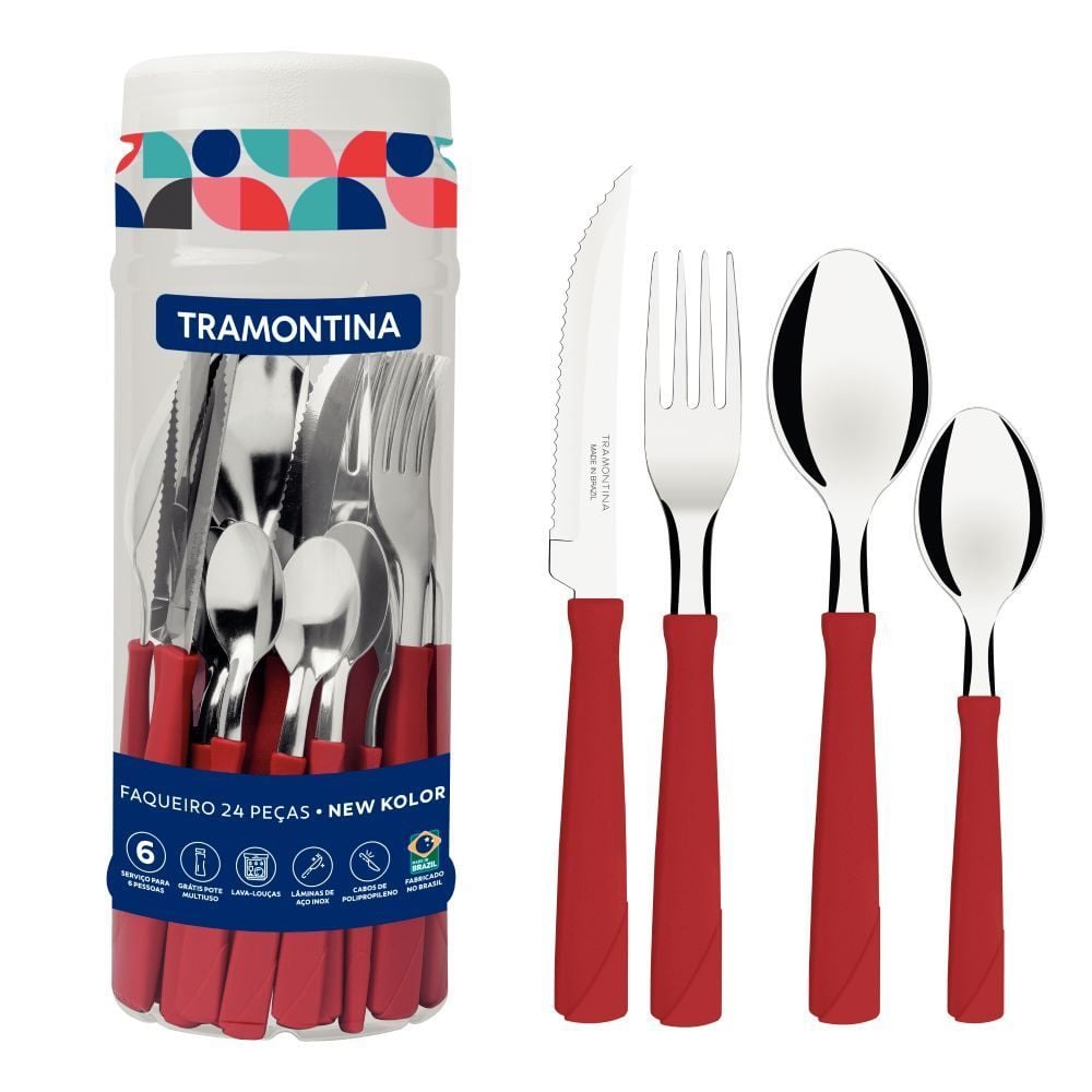 Faqueiro Tramontina New Kolor Aço Inox 24 Peças - Vermelho