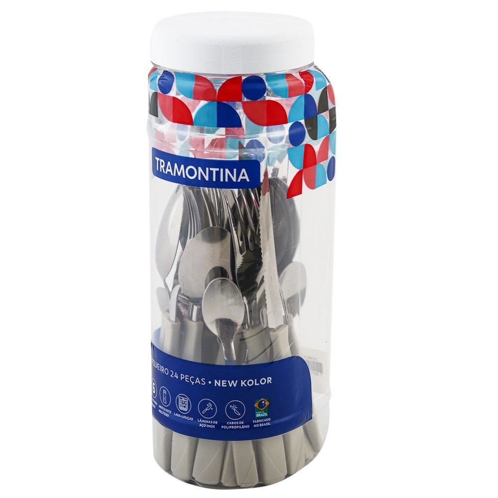 Faqueiro Tramontina New Kolor Aço Inox 24 Peças - Cinza