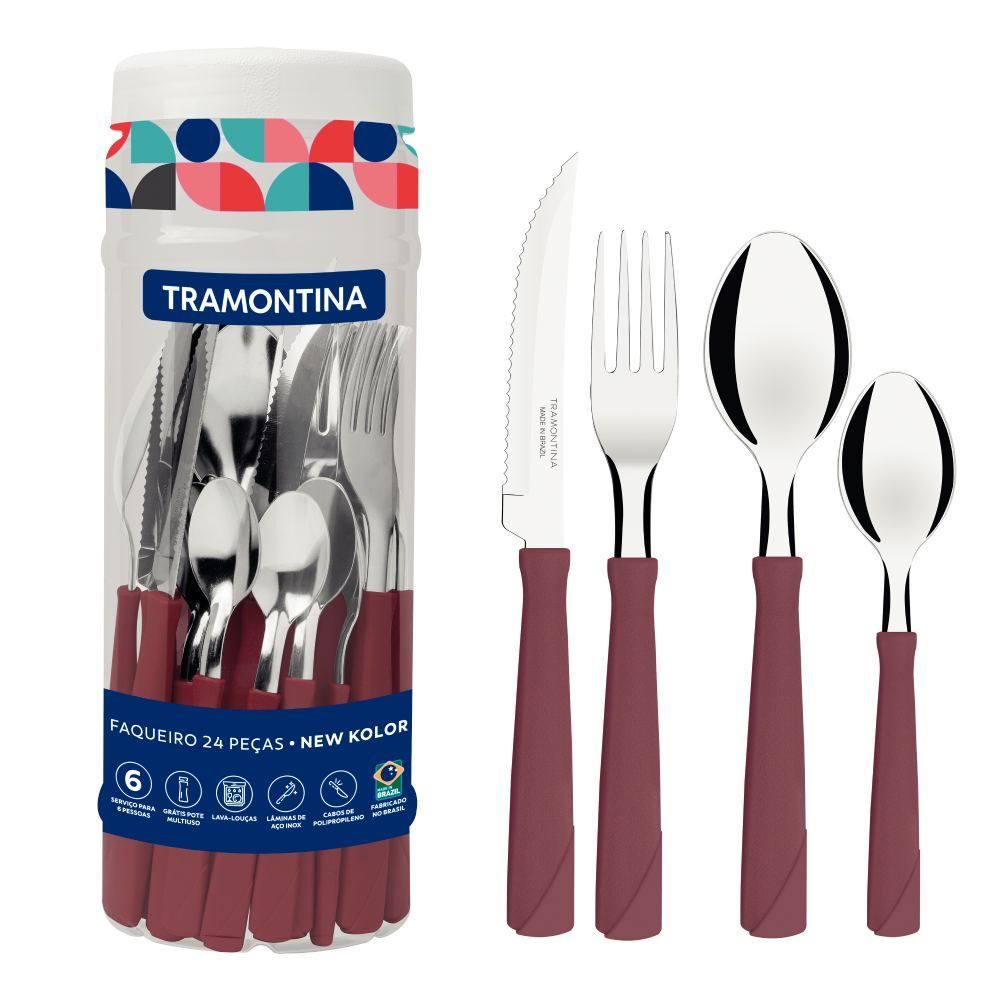Faqueiro Tramontina New Kolor Aço Inox 24 Peças - Rose