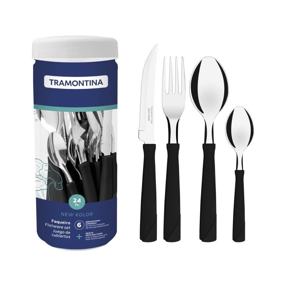 Faqueiro New Kolor Tramontina 24 Peças - Preto