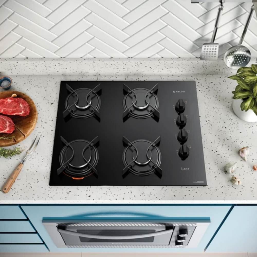 Fogão Cooktop Atlas 4 Bocas U Top Mega Chama - Bivolt