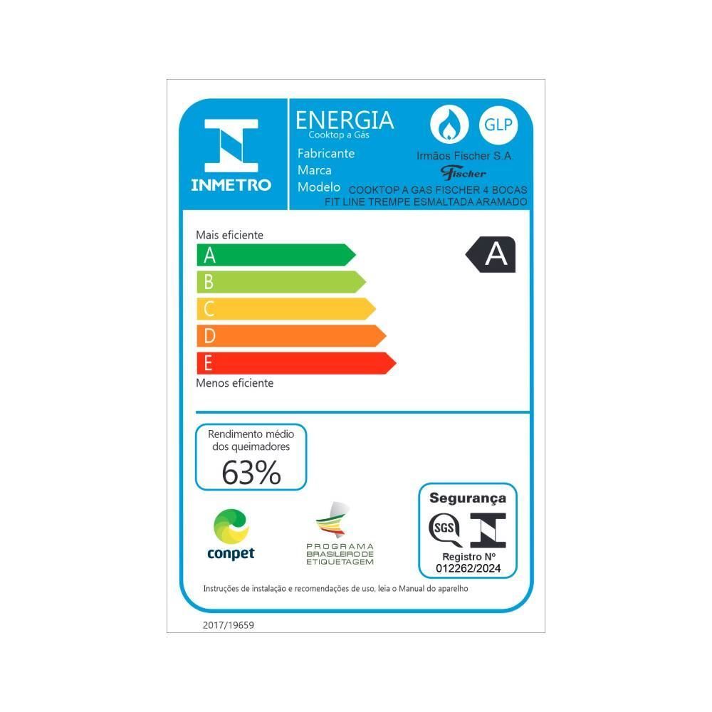 Fogão Cooktop Fischer 4 Bocas Fit Line Trempe Esmaltada Aramado - Bivolt