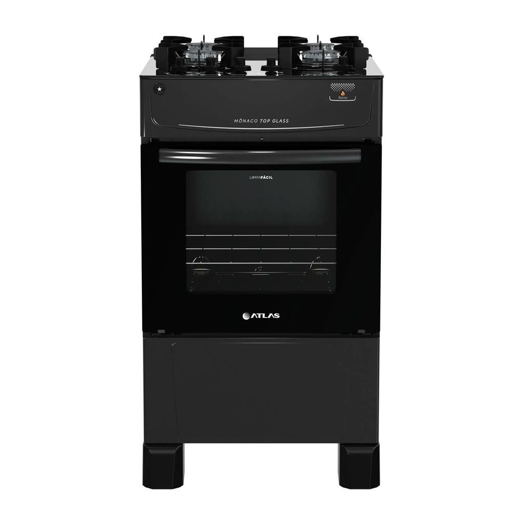 Fogão De Piso 4 Bocas Atlas Mônaco Top Glass Preto - Bivolt