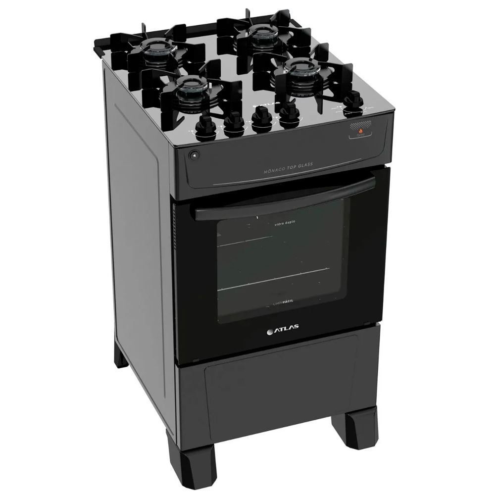 Fogão De Piso 4 Bocas Atlas Mônaco Top Glass Preto - Bivolt
