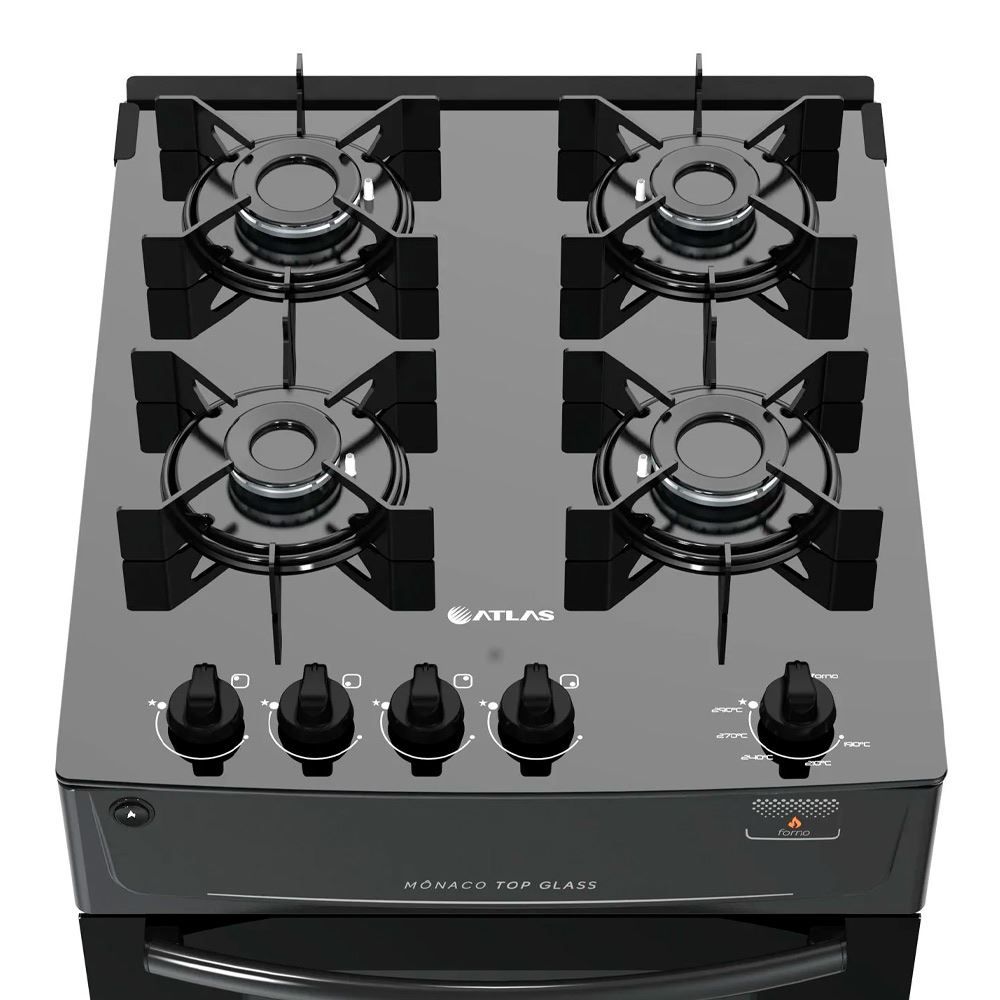 Fogão De Piso 4 Bocas Atlas Mônaco Top Glass Preto - Bivolt