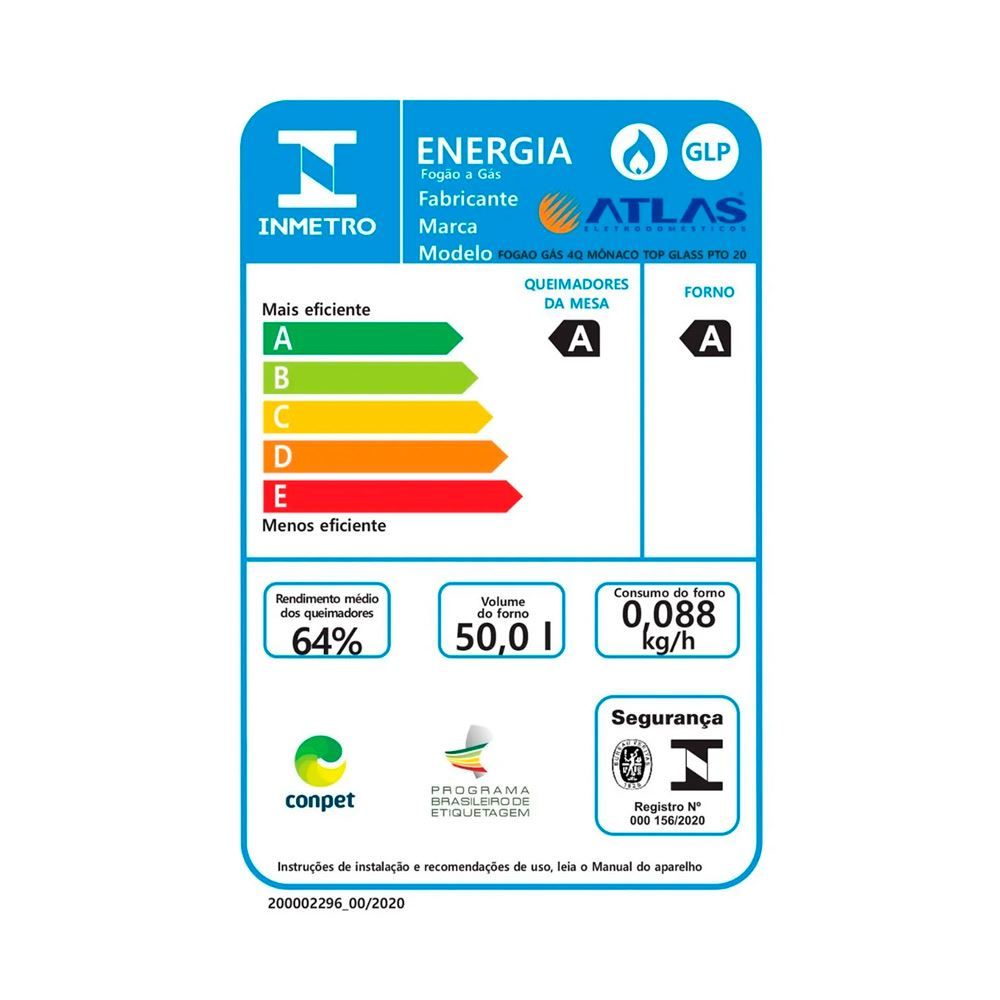 Fogão De Piso 4 Bocas Atlas Mônaco Top Glass Preto - Bivolt