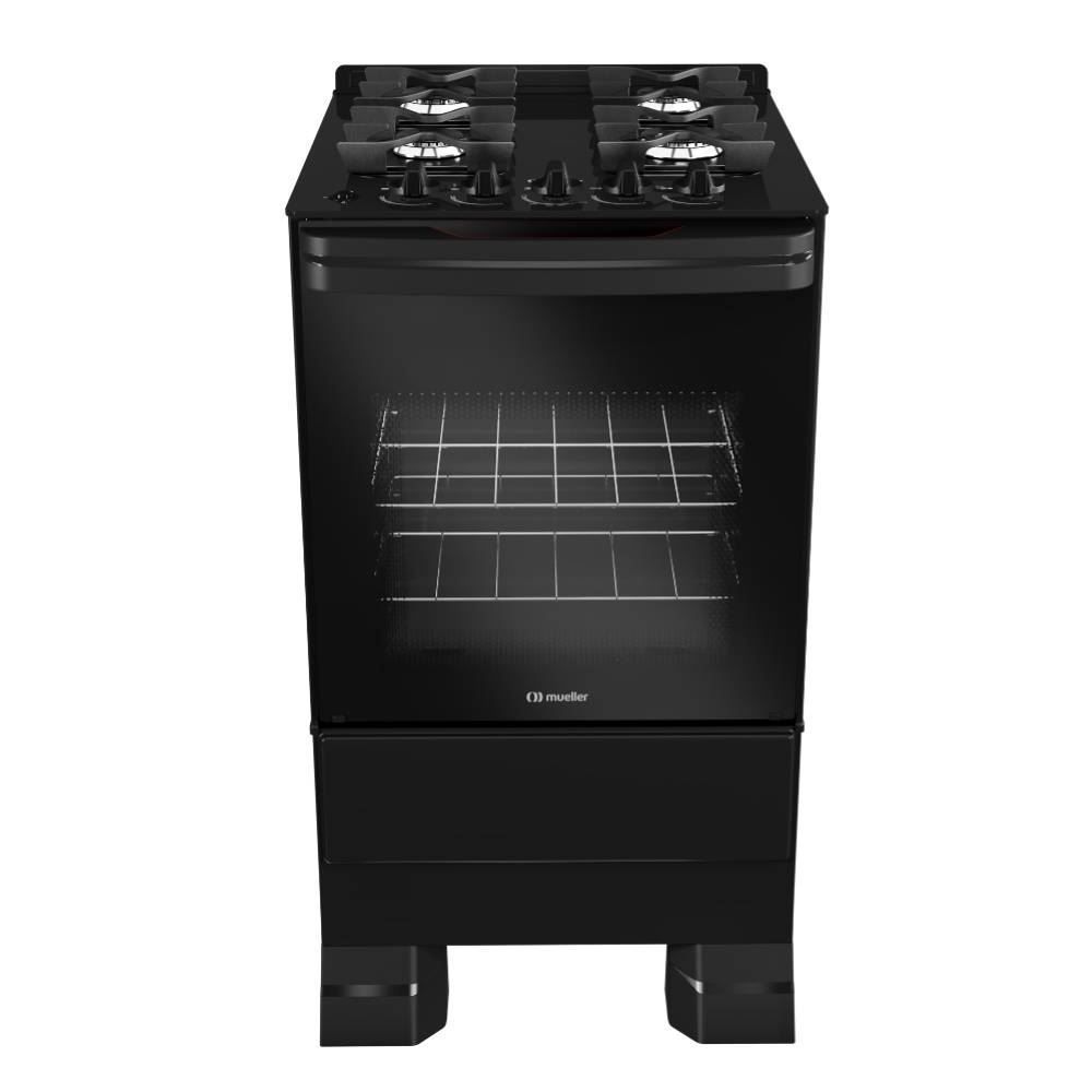 Fogão De Piso 4 Bocas Mueller Mesa De Vidro Preto Mfv4bf - Bivolt