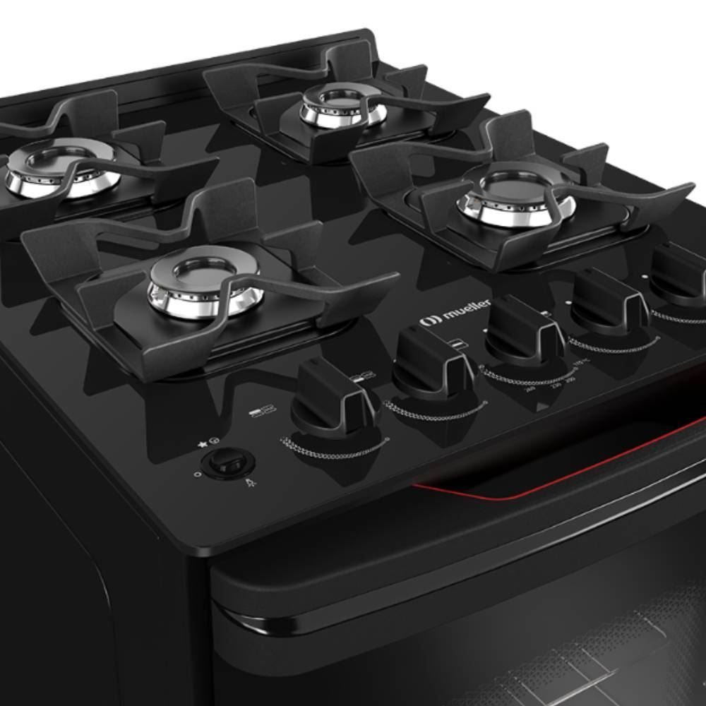 Fogão De Piso 4 Bocas Mueller Mesa De Vidro Preto Mfv4bf - Bivolt
