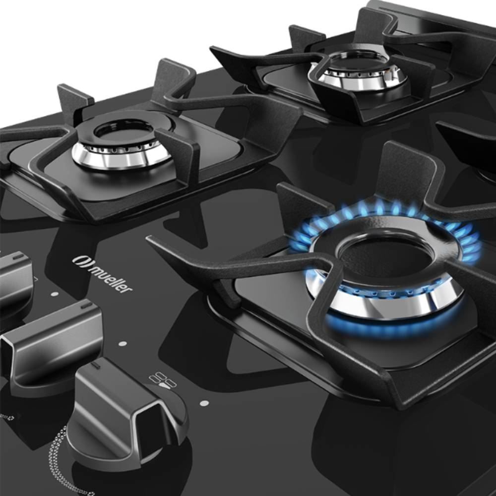 Fogão De Piso 4 Bocas Mueller Mesa De Vidro Preto Mfv4bf - Bivolt