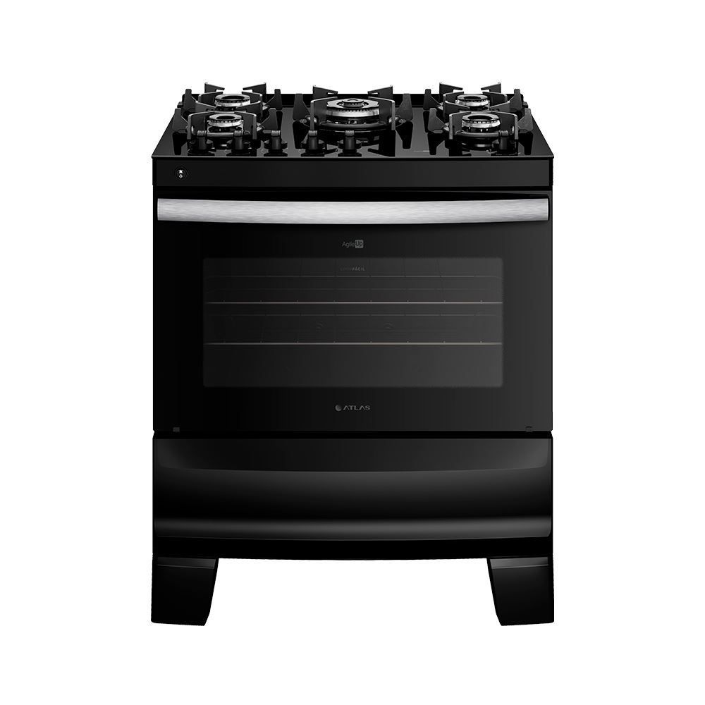 Fogão De Piso 5 Bocas Atlas Agile Glass Up Preto - Bivolt