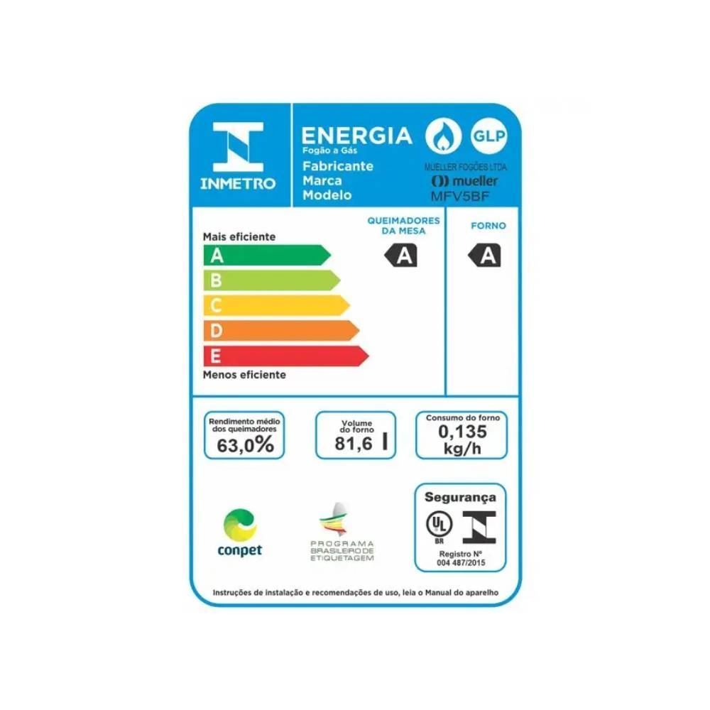Fogão De Piso 5 Bocas Mueller Tripla Chama Mfv5bf - Bivolt