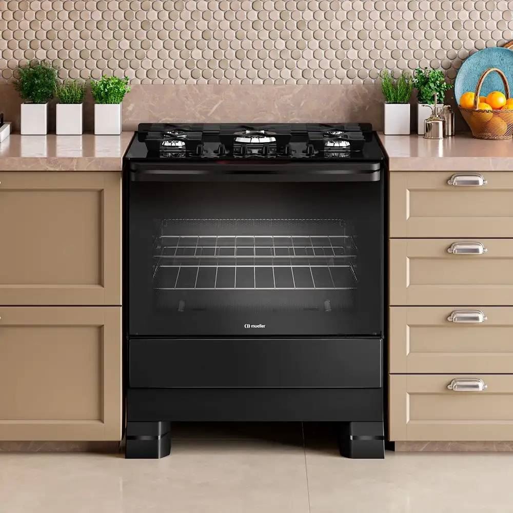 Fogão De Piso 5 Bocas Mueller Tripla Chama Preto Mfv5bf - Bivolt