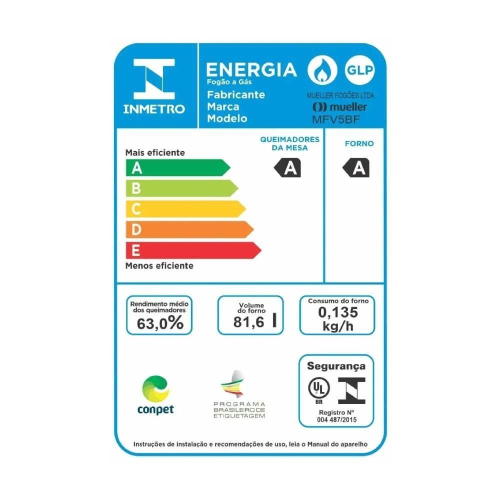 Fogão De Piso 5 Bocas Mueller Tripla Chama Preto Mfv5bf - Bivolt