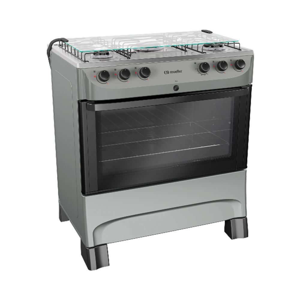 Fogão De Piso Mueller Titânio Com 5 Bocas Mesa Aço Inox Mfi5bb - Bivolt