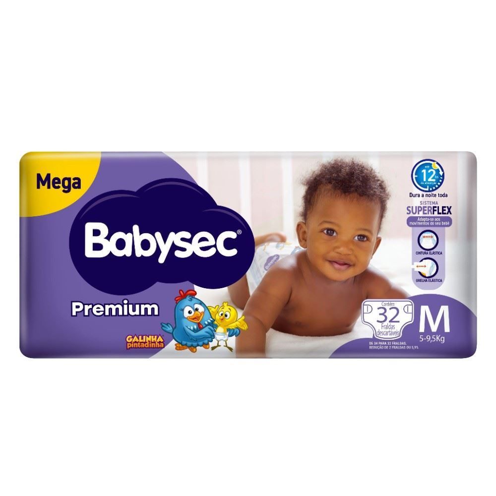 Fralda Babysec Premium Mega m - 32 Unidades