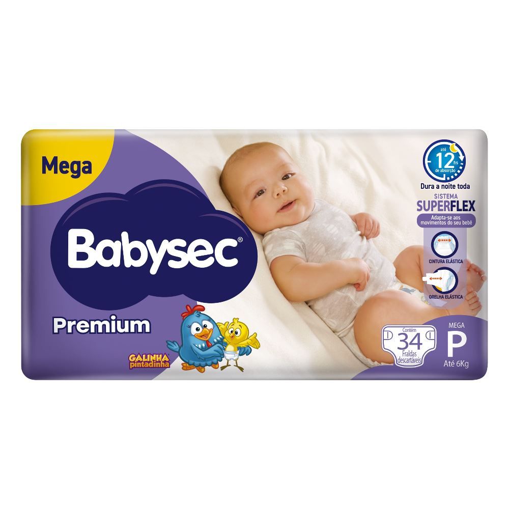 Fralda Babysec Premium Mega P - 34 Unidades