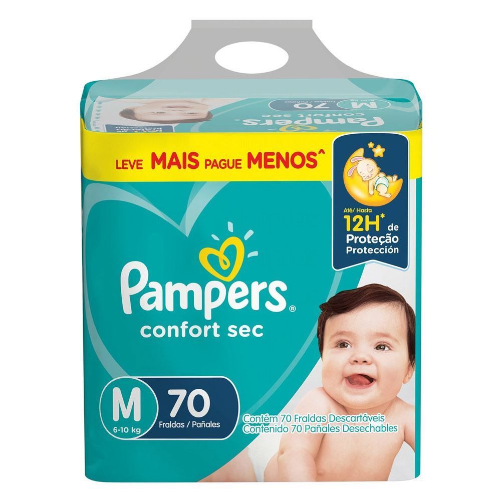 Fralda Pampers Confort Sec Tam.M 6 A 10Kg - 70 unidades