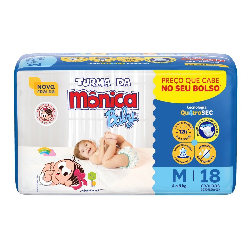 Fraldas Descartáveis Turma Da Mônica M - 18 Unidades