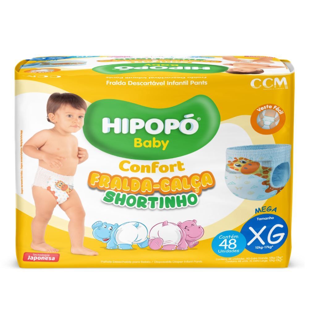Fraldas Descartáveis Calça Shortinho Xg Confort Hipopó Baby - 48 unidades