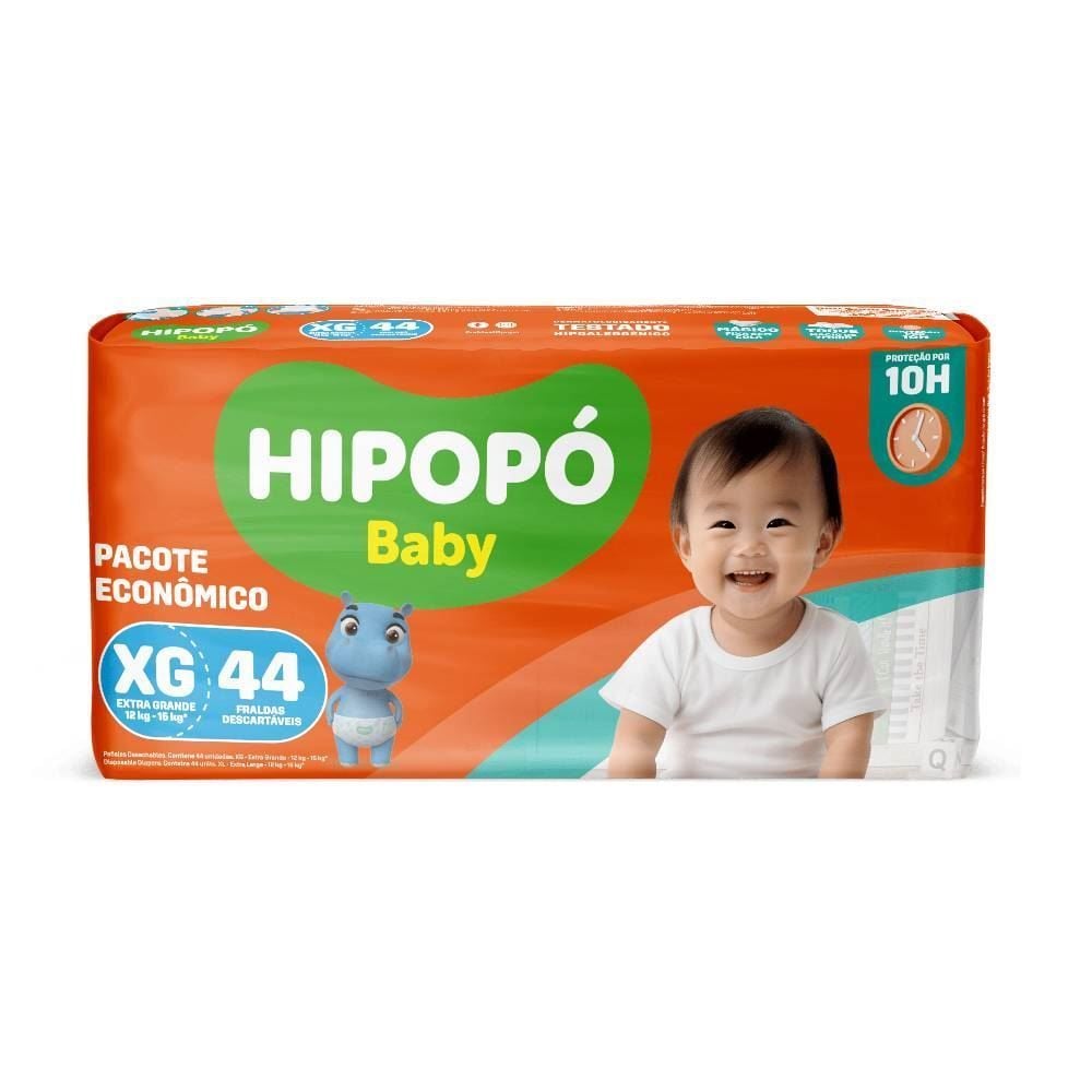 Fraldas Descartáveis Pacote Econômico Xg Hipopó Baby - 44 unidades