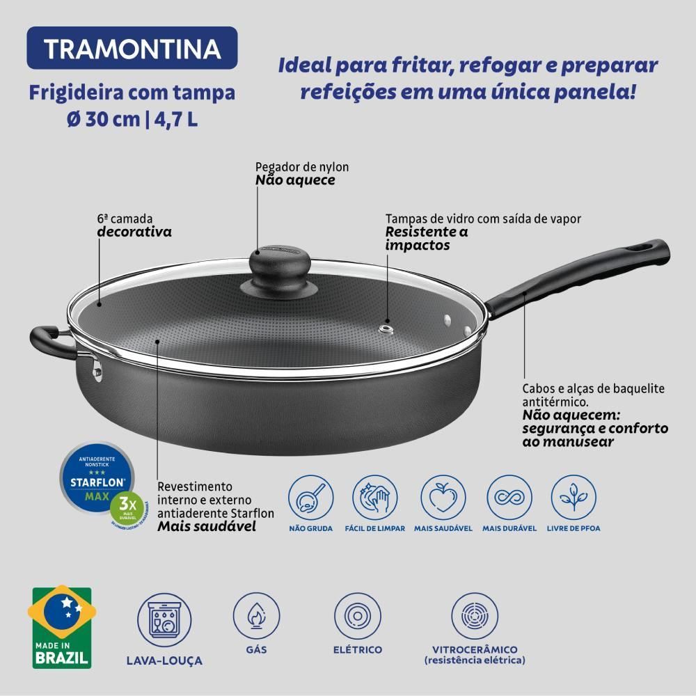 Frigideira Com Tampa Jumbo Tramontina Cinza Escuro - 30cm
