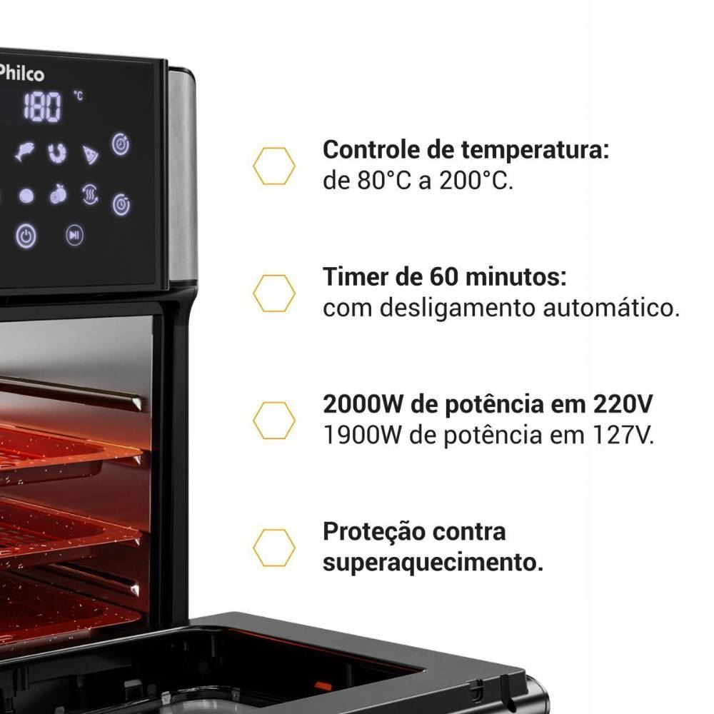 Fritadeira Air Fryer Oven Philco 15 Litros Painel Digital PAF15A