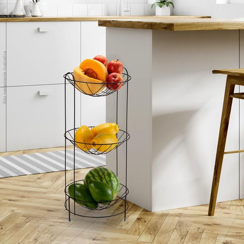 Fruteira Tripla Black Arthi - Aço