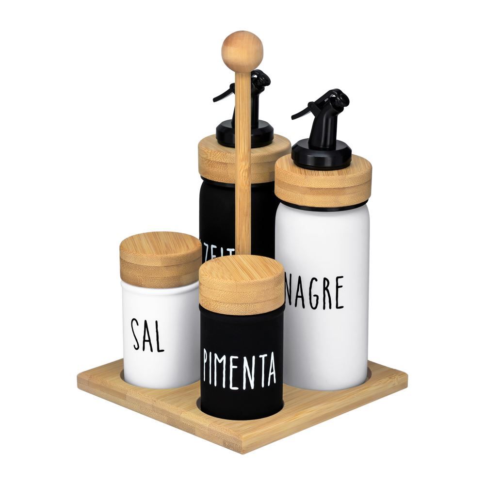 Galheteiro De Vidro Com Suporte De Bambu Doha 5 Pecas Hauskraft