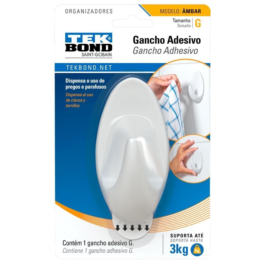 Gancho Âmbar De Plástico G Tekbond - Branco