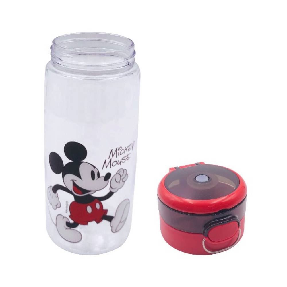 Garrafa De Água Plástico 600 Ml Mickey Disney - Transparente e Vermelho