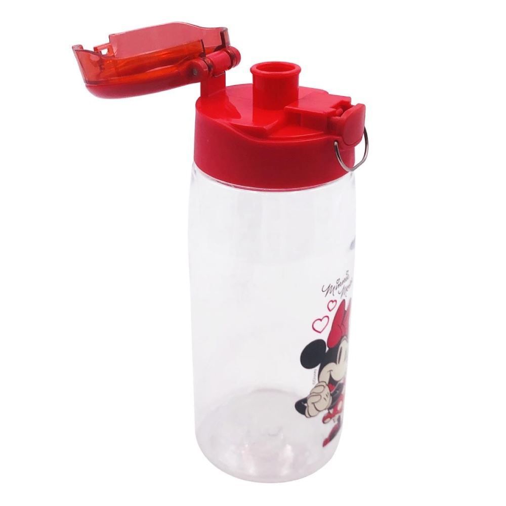 Garrafa De Água Plástico Minnie Disney 600 Ml - Transparente e Vermelho