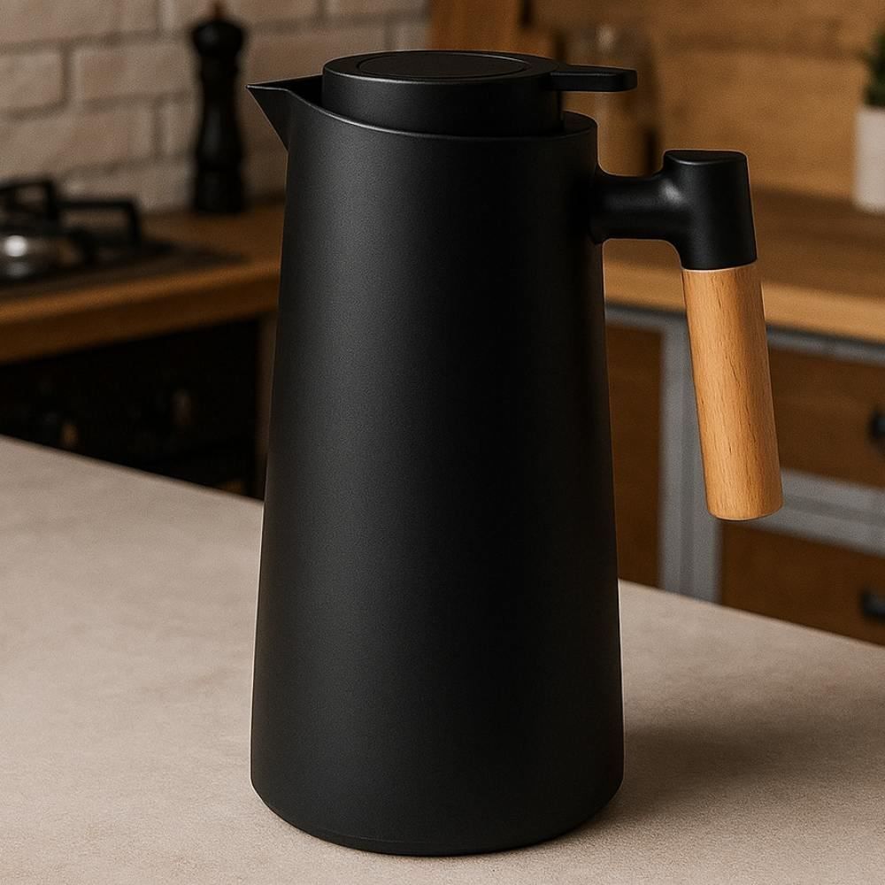 Garrafa Térmica Com Cabo De Madeira 1 Litro Havan Casa - Preto 