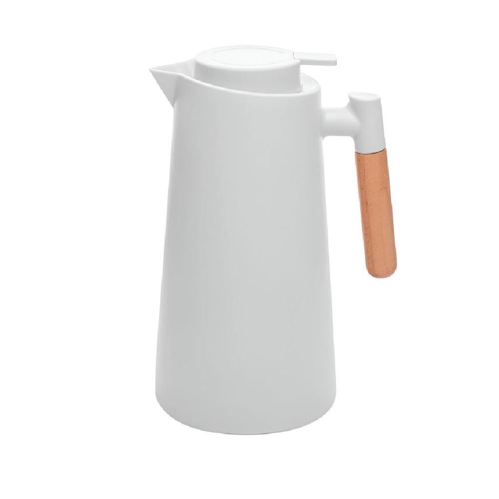 Garrafa Térmica Com Cabo De Madeira Escandinávia 1 Litro - Branco