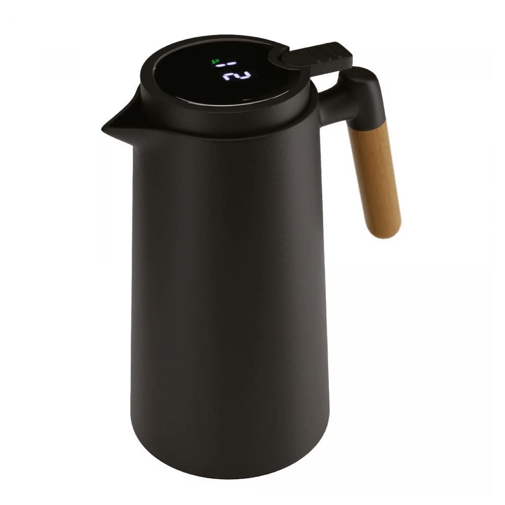 Garrafa Térmica Com Termômetro E Cabo De Madeira Lyor 1 Litro - Preto