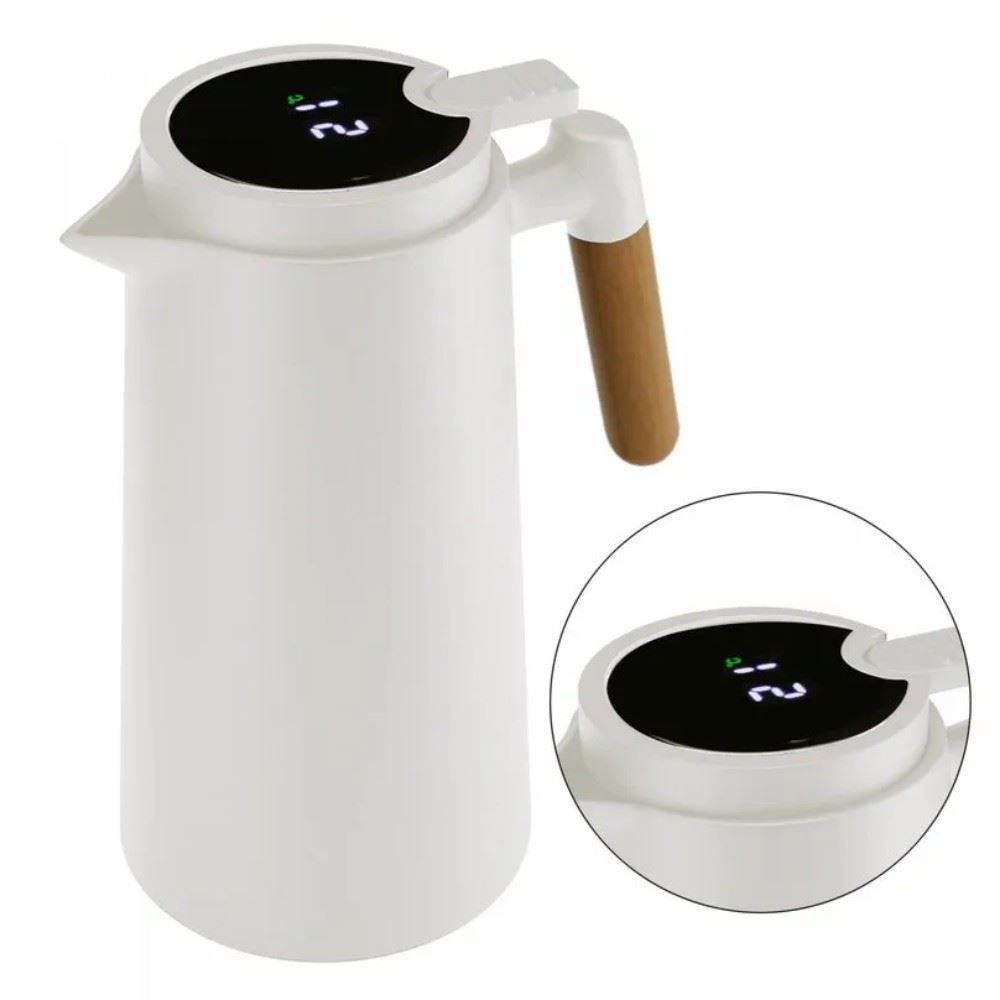 Garrafa Térmica Com Termômetro E Cabo De Madeira Lyor 1 Litro - Branco