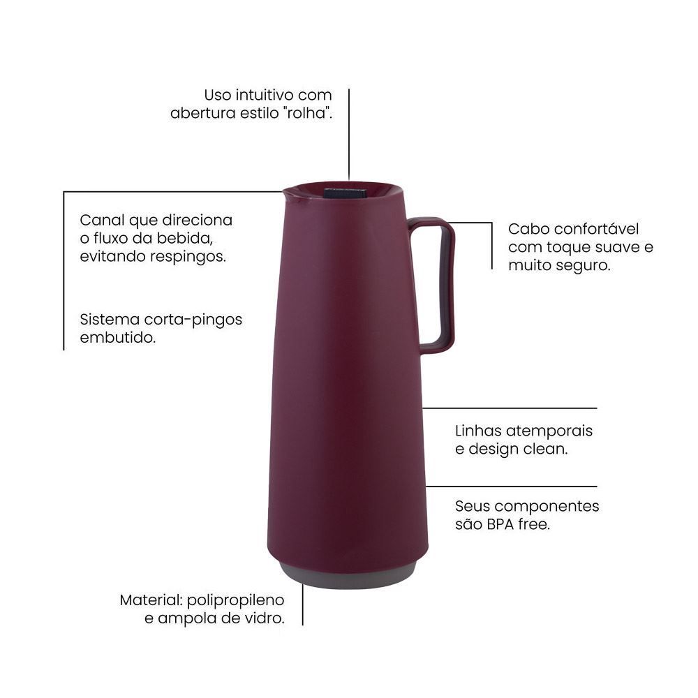 Garrafa Térmica Exata Tramontina De 1L - Vermelha