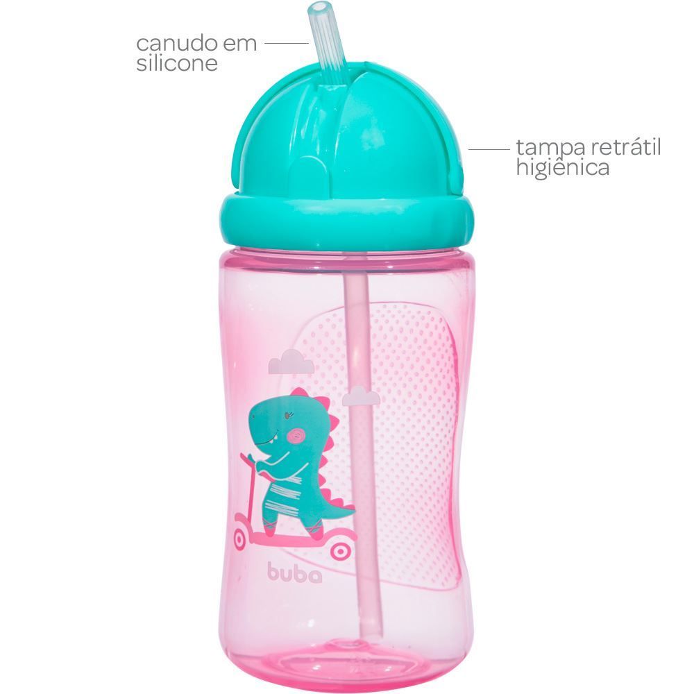 Garrafinha Dino Patinete 340 Ml Buba - Rosa Claro