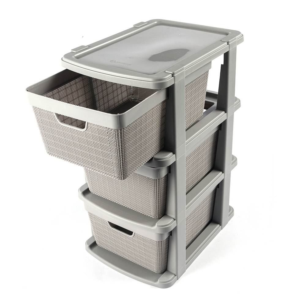 Gaveteiro De Chão Juta 3 Gavetas Jaguar 15 Litros - Cinza