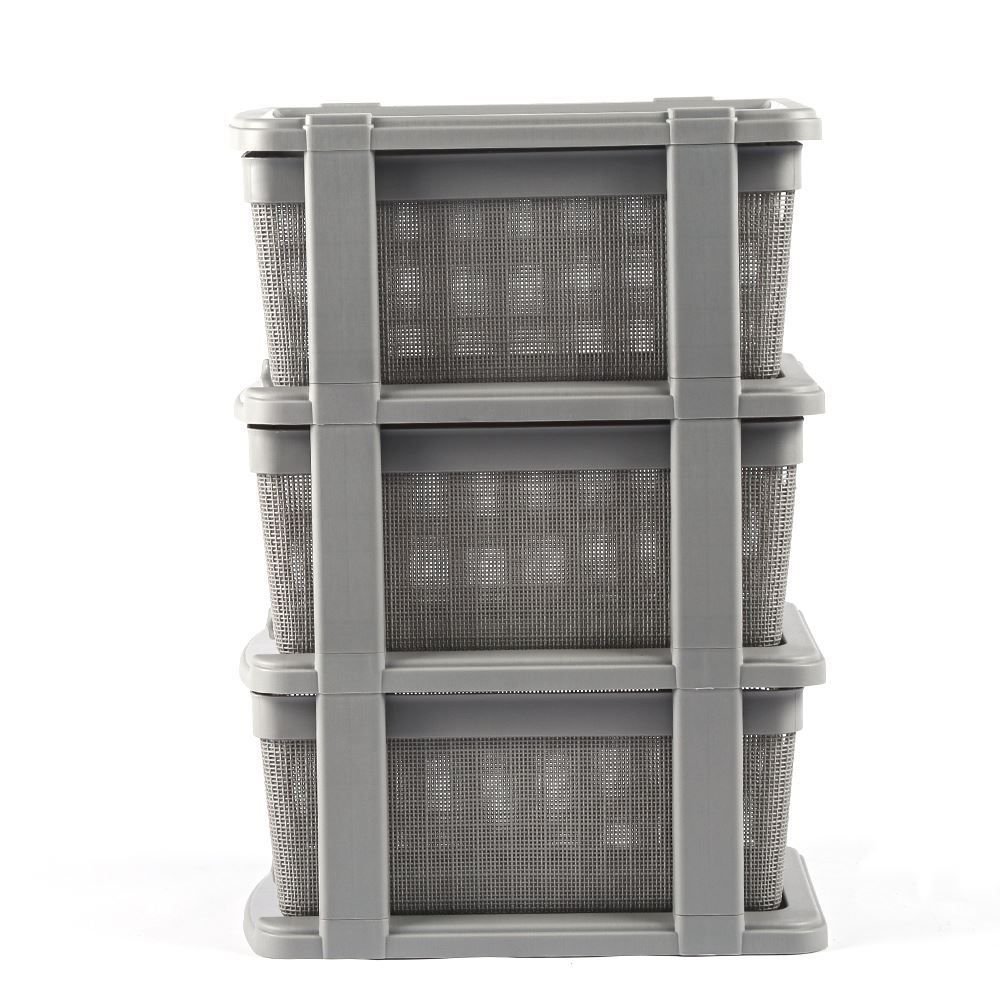 Gaveteiro De Chão Juta 3 Gavetas Jaguar 15 Litros - Cinza