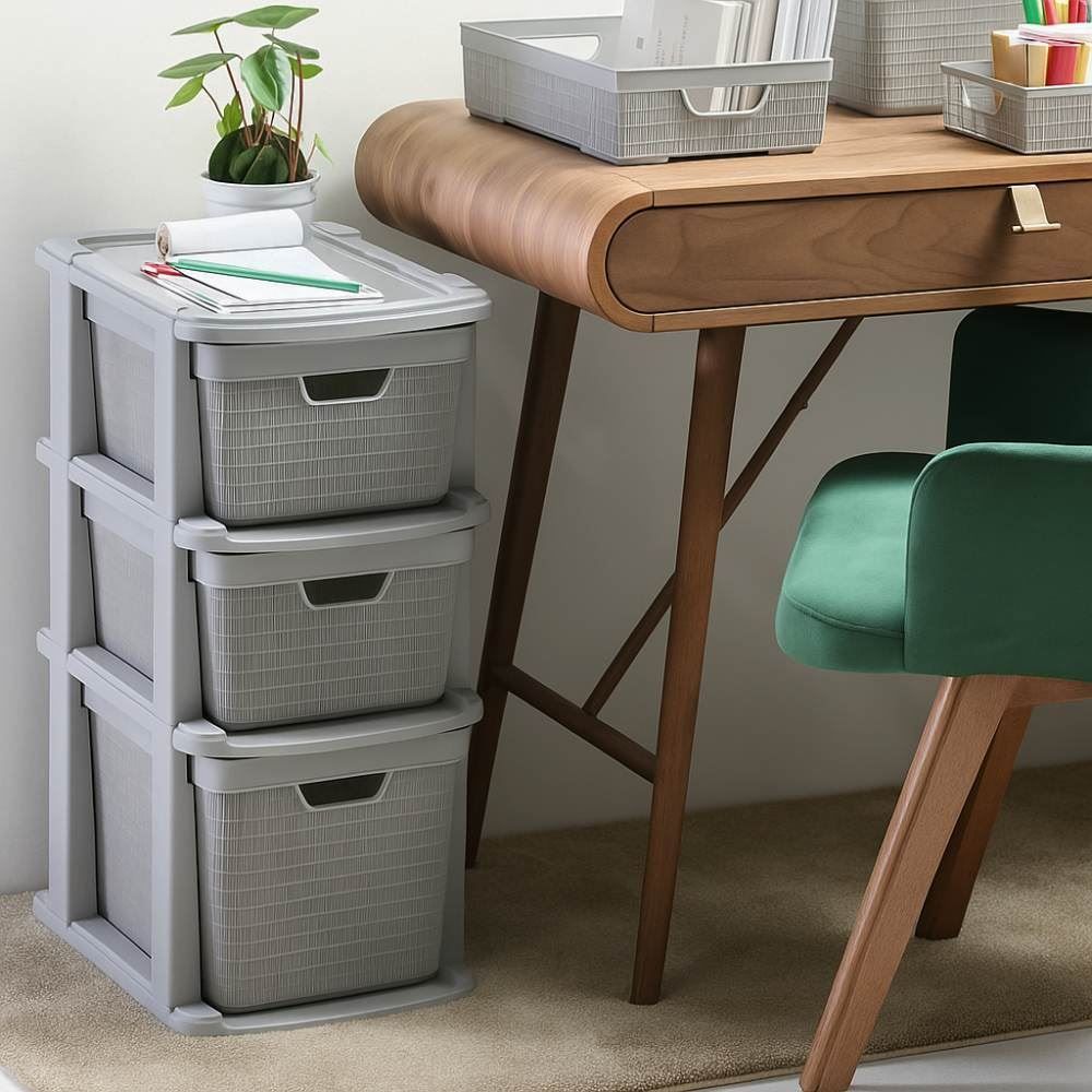 Gaveteiro De Chão Juta 3 Gavetas Jaguar - Cinza