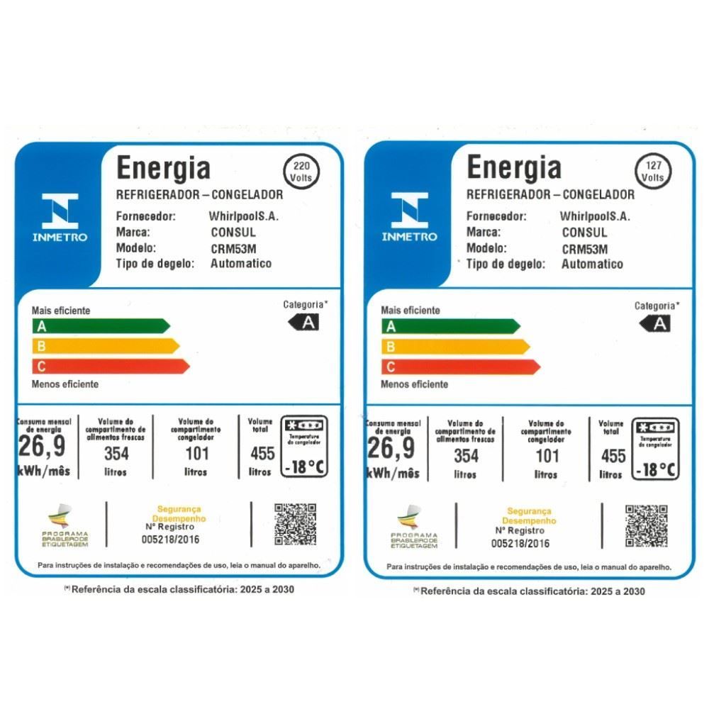 Geladeira Consul Frost Free Duplex 455 Litros Branca CRM53MB