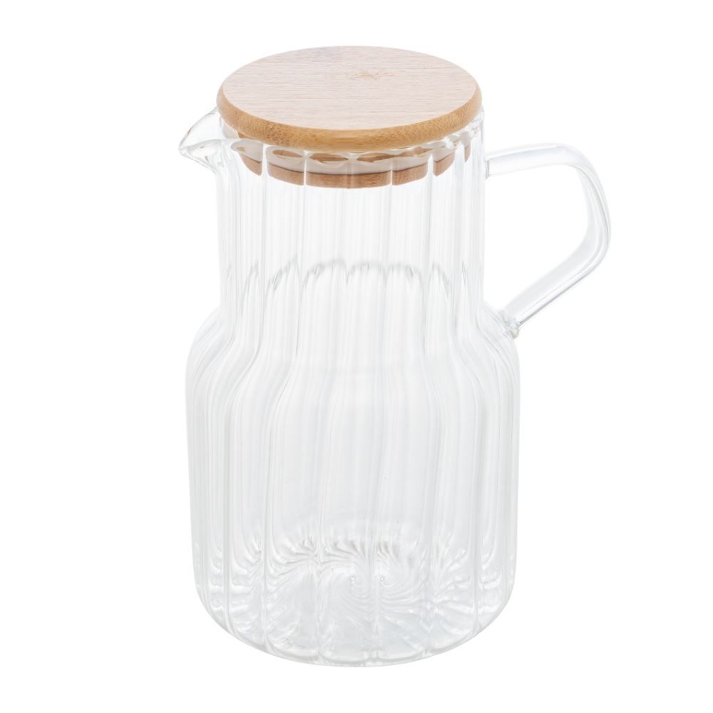 Jarra De Vidro Com Tampa De Bambu Classic Lyor 1 Litro - Transparente