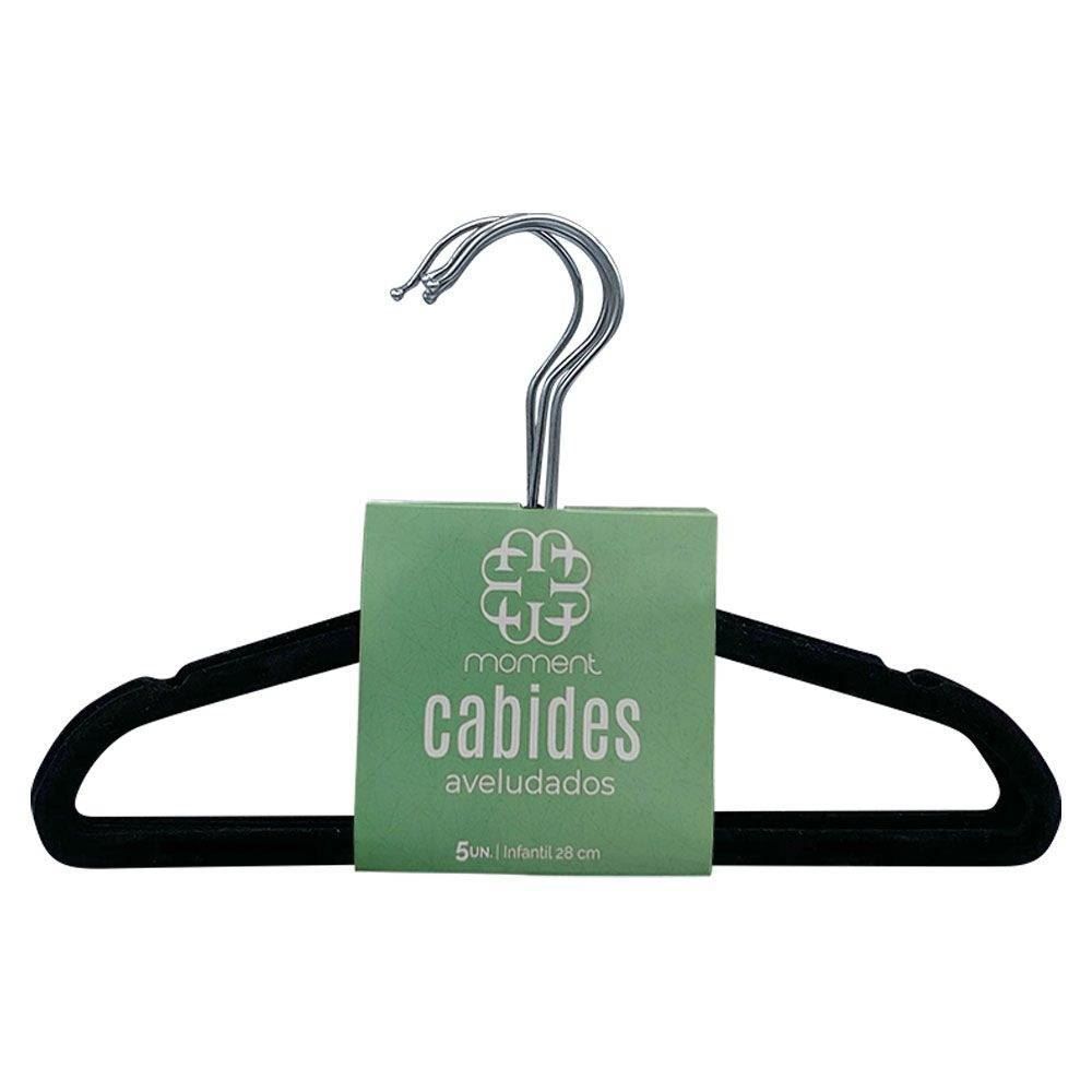 Jogo De 5 Cabides Infantil Aveludado 28Cm - Preto