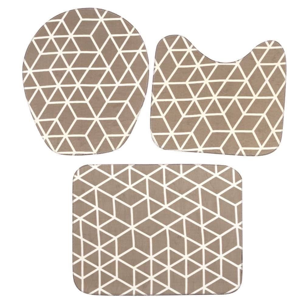 Jogo De Banheiro 3 Peças Tecil Antiderrapante Pop - Geo Bege