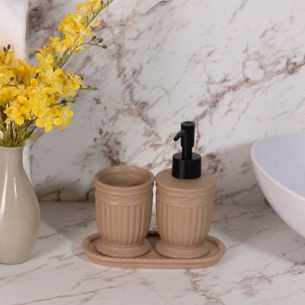 Jogo de Banheiro Cerâmica Greece 3 Peças Lyor - TERRACOTA