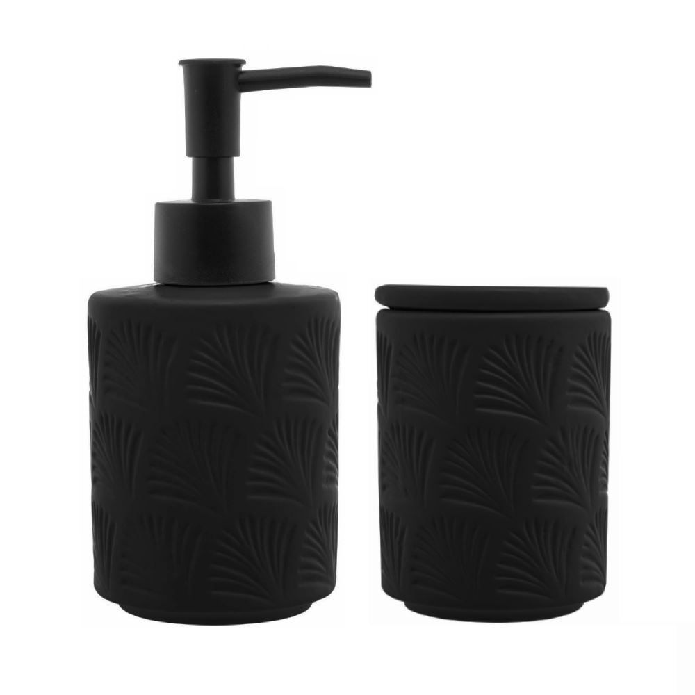 Jogo De Banheiro De Cerâmica Leaf 2 Peças - Preto