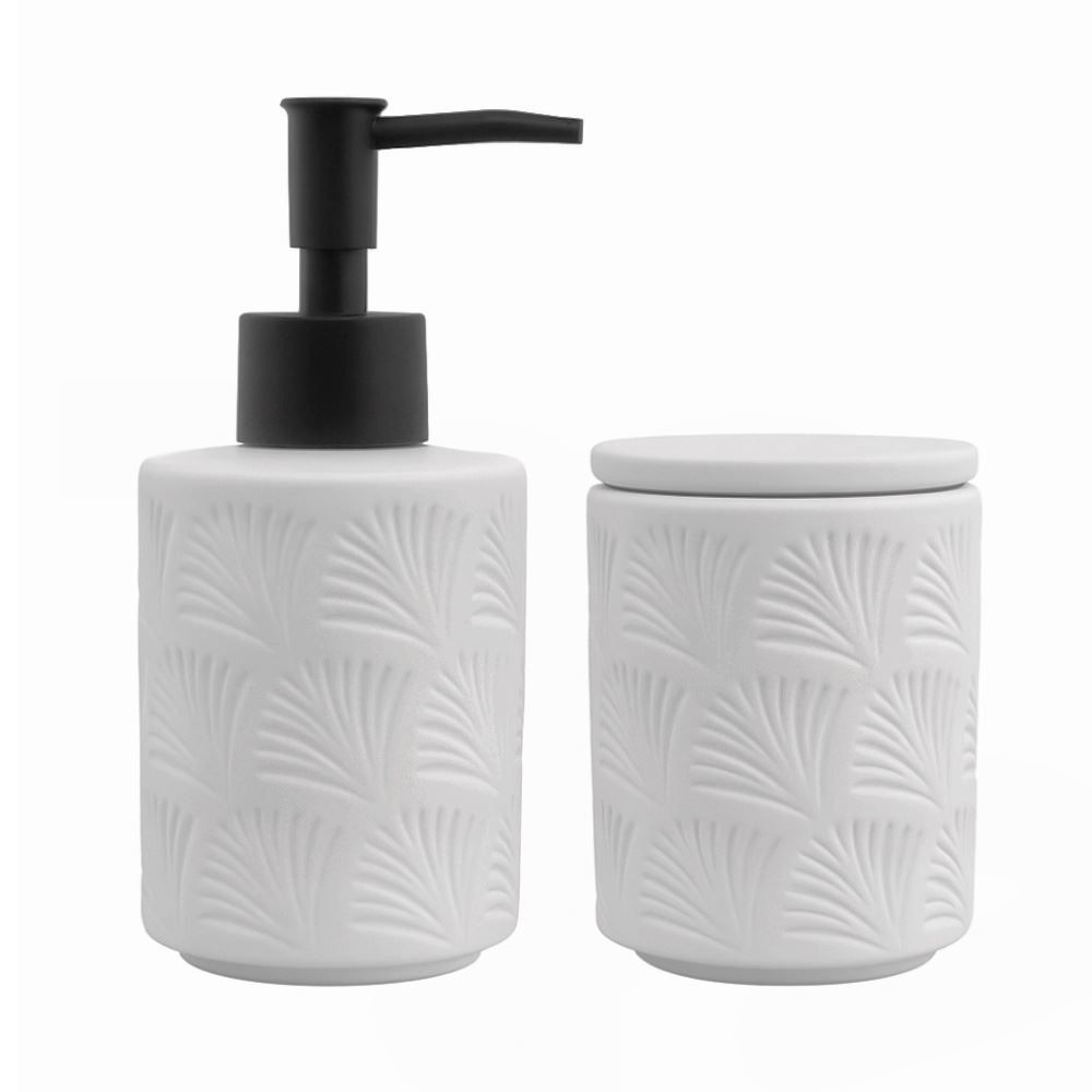 Jogo De Banheiro De Cerâmica Leaf 2 Peças - Branco