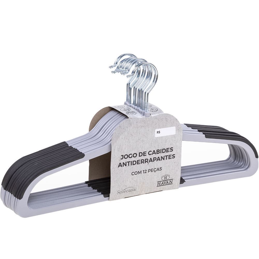 Jogo De Cabides Antiderrapantes 12 Peças Solecasa - Preto e Cinza