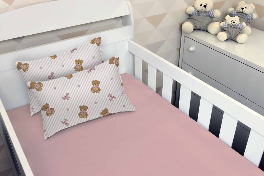 Jogo de Cama Bebê 100% Algodão Havan Baby 3 pçs - URSO ROSA