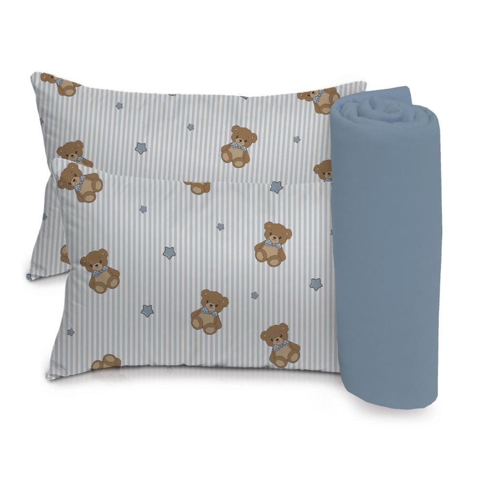 Jogo de Cama Bebê 100% Algodão Havan Baby 3 pçs - URSO AZUL